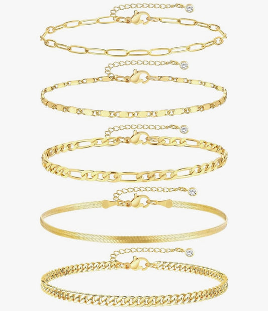 14 carat gold filled anklet stack