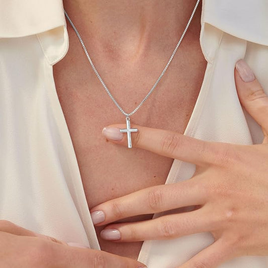 Cross Pendant Necklace with Box Chain (16.5 inch) Sterling Silver